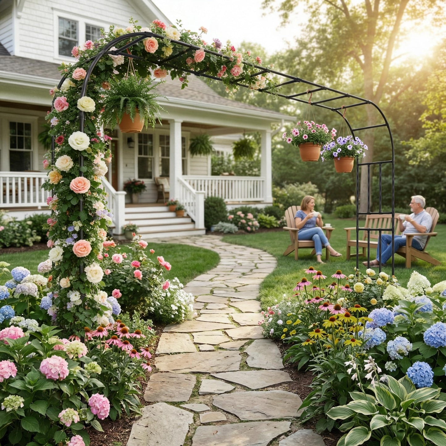 popsea Extra Large Garden Arch Trellis- 126‘‘L×94.8’’H Rust-Proof Metal Driveway Archway | Heavy Duty Arbor for Climbing Plants Outdoor, Create a Garden Walkway or Pergola