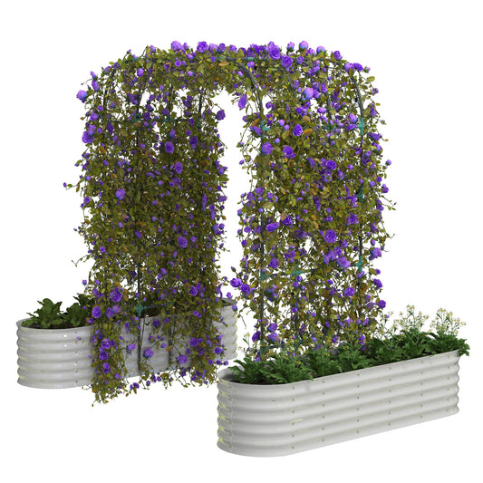 GarveeHome Expandable Arch Trellis Raised Bed Kit – 95” Metal Garden System with Vertical Netting, Plant Ties, and Drainage Design for Vegetables, Flowers, and Vines (Rust-Proof Beige)