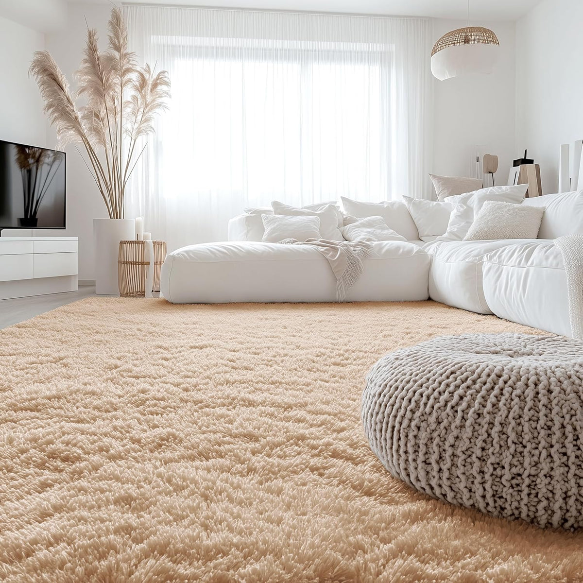 OLANLY Large Area Rug - Soft Fluffy Shaggy Indoor Carpet for Living Room & Bedroom | Beige 8x9 ft