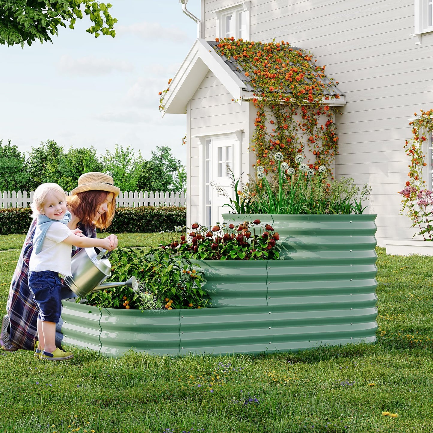 Galvanized Raised Garden Bed Kit – 61x42x31 in Outdoor Planter Box for Vegetables, Herbs & Flowers. Modular 3-In-1 Raised Garden Beds Outdoor with Open Base, Garden Box and Planters for Plants