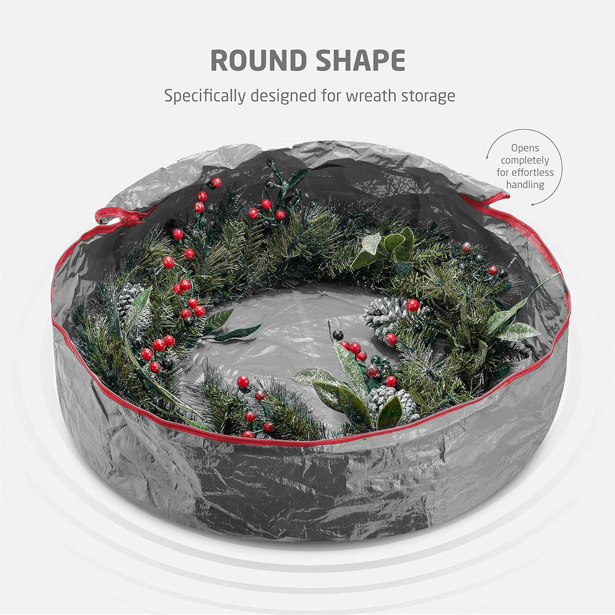 ZOBER Wreath Storage Container - 30 Inch Dual Zippered Bag for Artificial Wreaths - Durable Gray Design