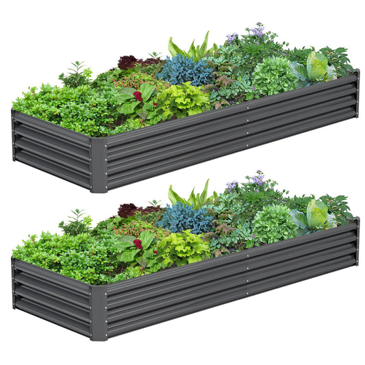 Ayen Guard 2PCS 8x2x1FT Galvanized Raised Garden Bed, Galvanized Planter Raised Garden Boxes Outdoor, Large Metal Raised Garden Beds for Vegetables-Grey