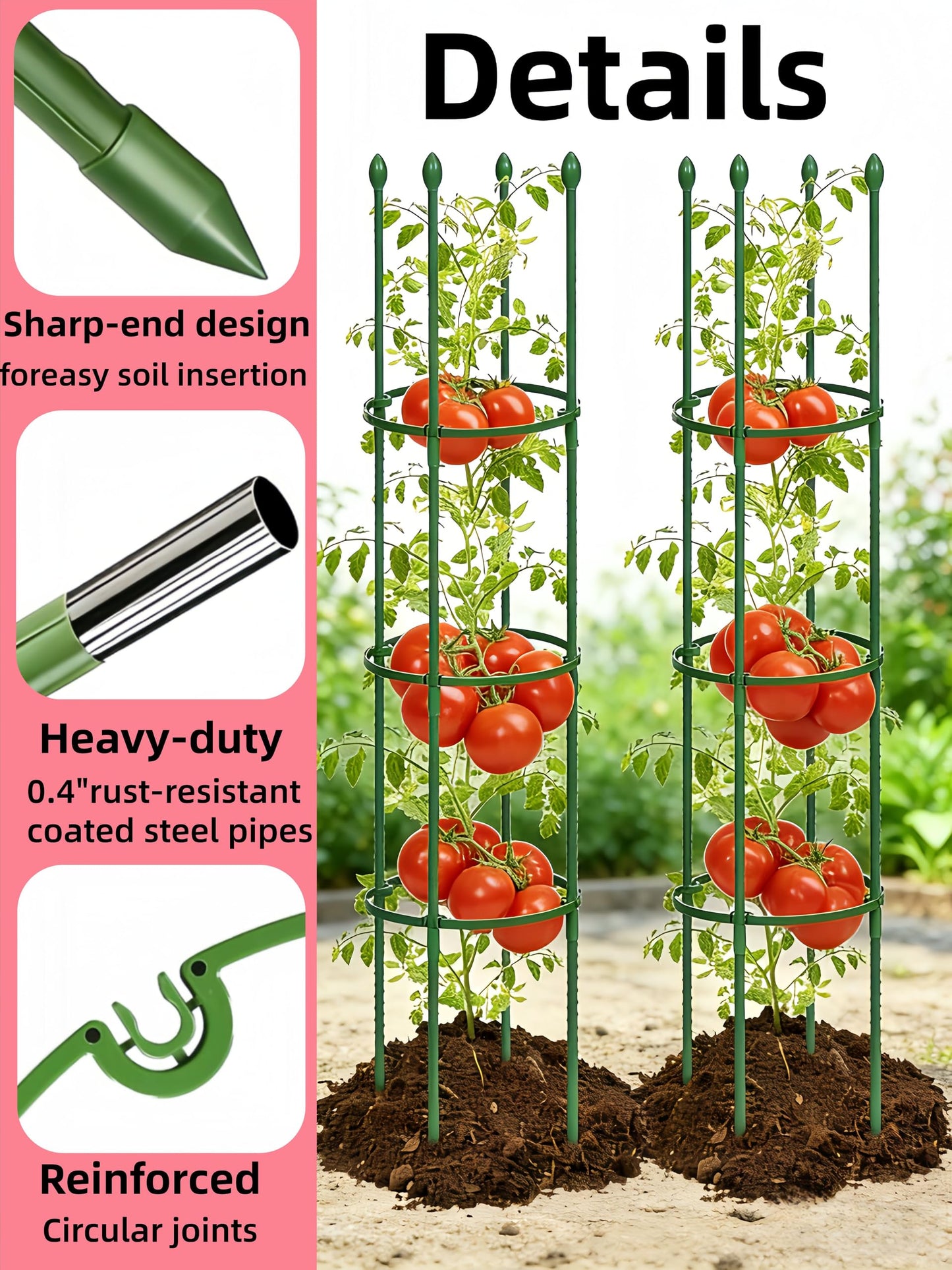 3 Pack Heavy Duty Tomato Cages for Garden, 59 Inch Tall Adjustable Metal Tomato Plant Support for Pots, Round Trellis for Climbing Plants Outdoor, Vegetable, Cucumber, Beans