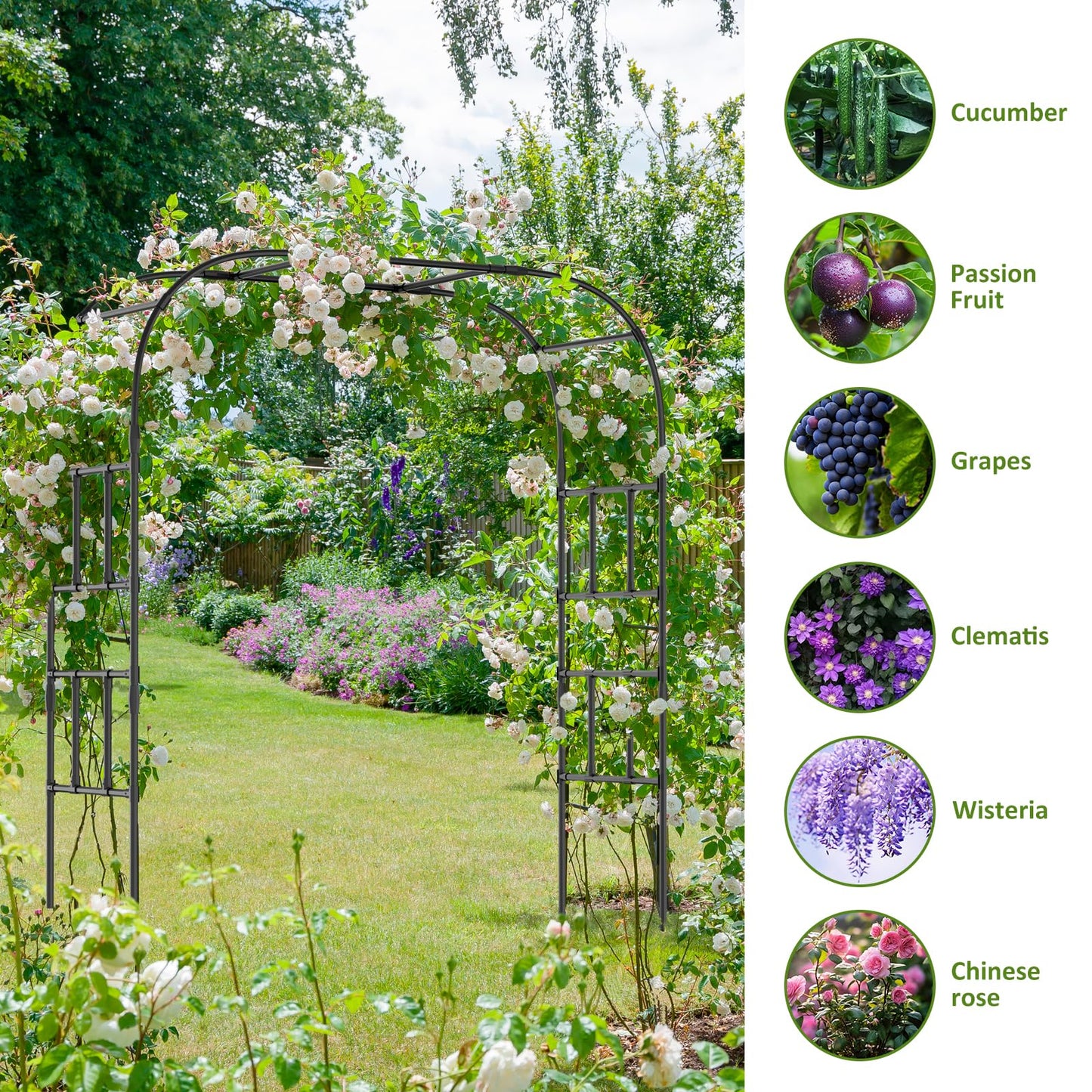 87in H Tall Garden Arch Trellis for Climbing Plants Outdoor, Large Plastic Coated Metal Cucumber Trellis Arbor Arch, Black Garden Archway Trellises Decoration for Lawn, Patio, Backyard