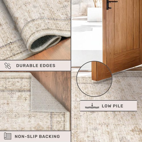 Hazo Haus Ivory 5x8 Area Rug for Bedroom, Home Office, Washable Non Slip Dinning Rugs for Under Table, Soft Low Pile Neutral Farmhouse Boho Living Room Décor