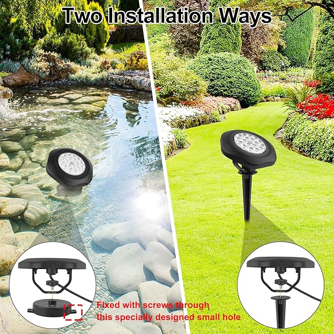 RGBW Pond Lights with Timer, 18 LED Super Bright Underwater Submersible Fountain Lights Color Changing Spotlights, Remote Control IP68 Waterproof for Fish Aquarium Tank Pool Garden(Set of 4)