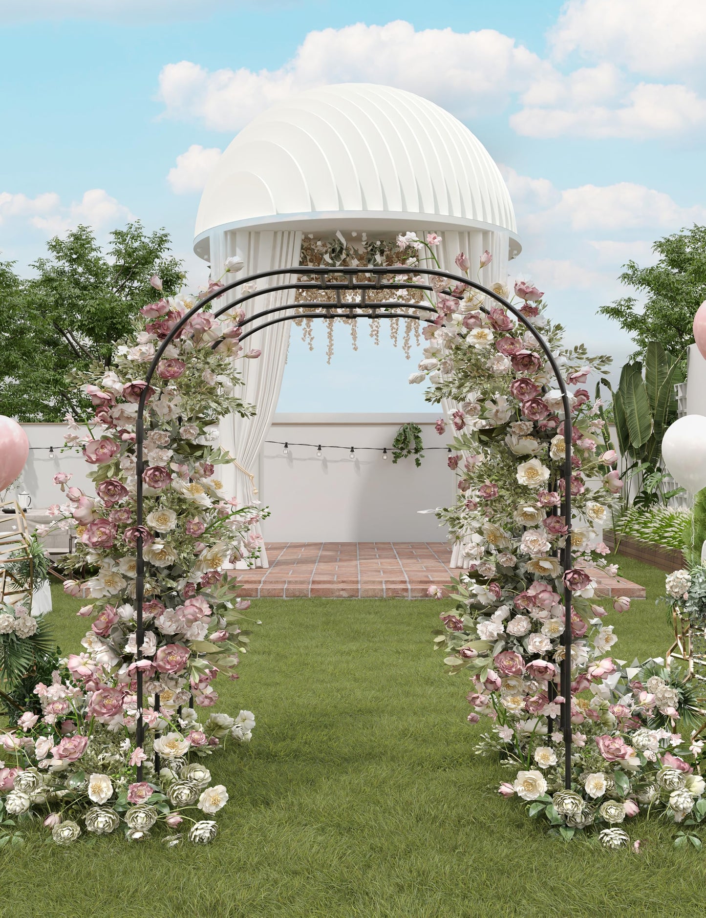 GarveeLife Garden Arch Trellis for Climbing Plants, Metal Arched Arbor with Durable Powder-Coated Finish, Perfect for Weddings, Gazebos, and Outdoor Decor, 7.2 ft Tall, for Lawn, Party，Easy Assembly