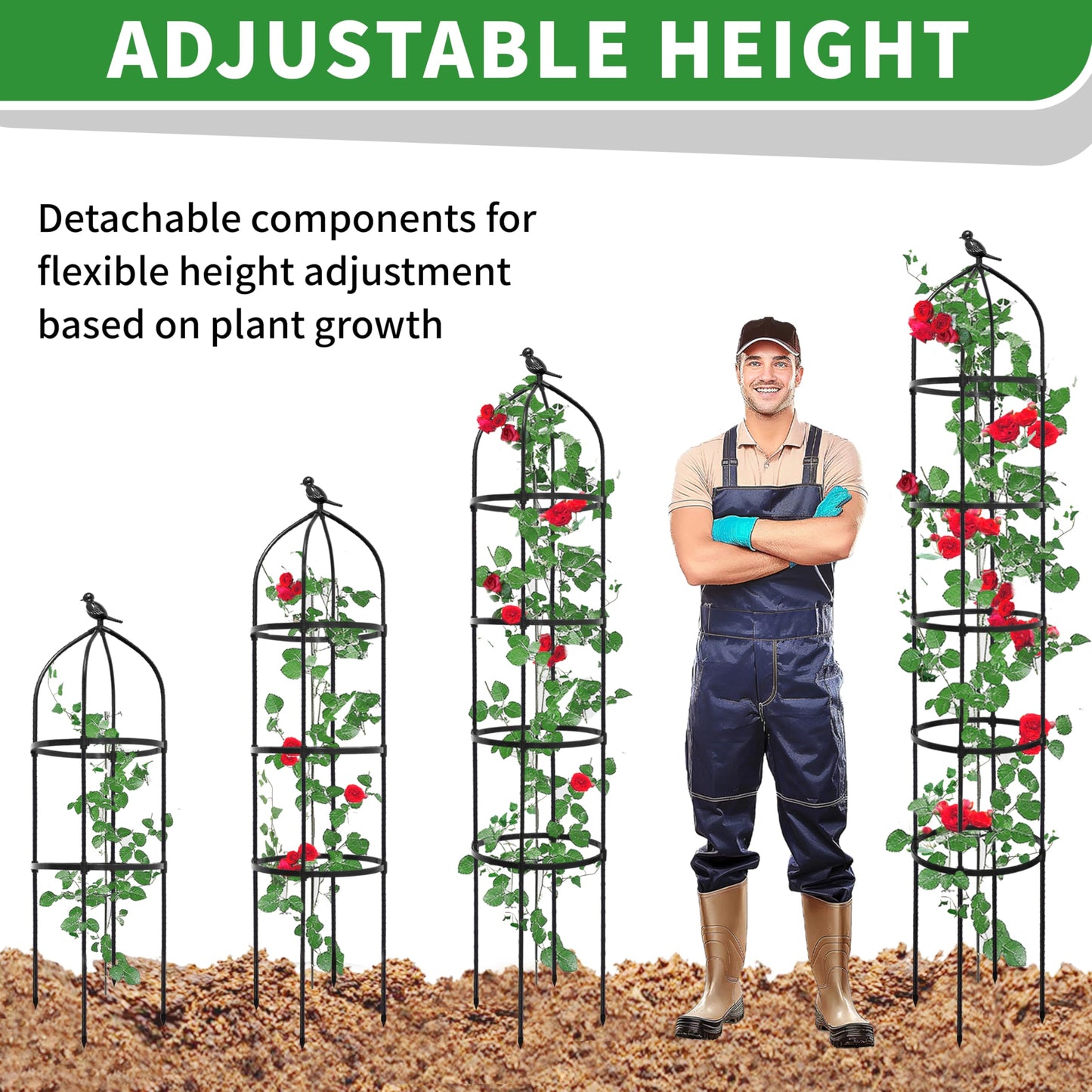 2-Pack 6.7FT Garden Obelisk Trellis for Climbing Plants,81”Metal Plant Support Tower,Heavy Duty Thickened Tube,Rustproof Black Vine & Flower Stand for Outdoor Indoor Use
