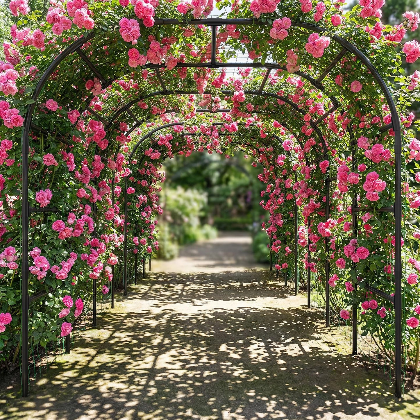 DoCred Garden Arch Trellis, 88in H x 88in L Tall Garden Arch Arbor Trellis for Climbing Plants Outdoor Plant Support for Cucumber Grape Vine, Large Metal Gardening Archway for Lawn Party Ceremony