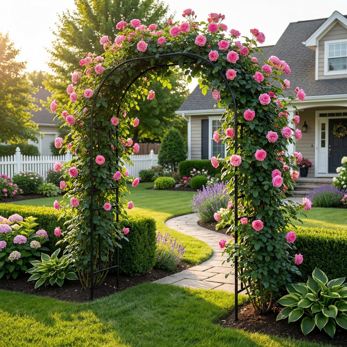 FLOHOVER Garden Arch Trellis, 95.8" H x 70.9" W Garden Arch Arbor for Climbing Plants Outdoor, Lightweight Metal + PE Coated Archway Trellis, Rose Support Frame for Flowers, Black