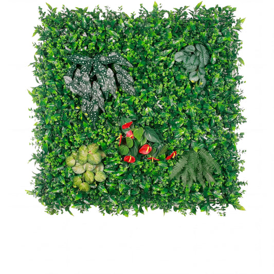 6pcs 39.37"X39.37" PE Artificial Grass Wall Panel, 8-Plant Mixed Foliage, Easy DIY Installation with Zip Ties, Indoor Outdoor Privacy Screen for Home Garden Wedding Decoration