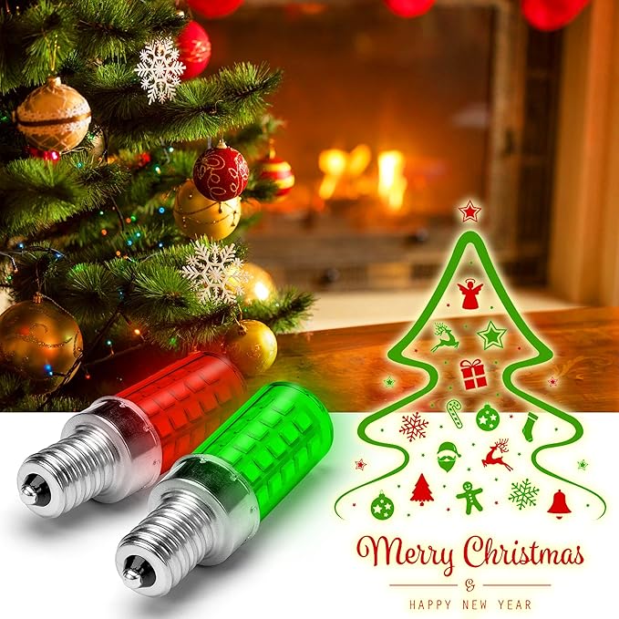 ALIDE Red Green E12 LED Candle Light Bulb4W, 40Watt Equivalent, E12 Small Base C7 T6 Red Green LED Bulbs for Christmas Holiday Festival Party Decoration Chandelier Candelabra Bulbs,4Pack Mix