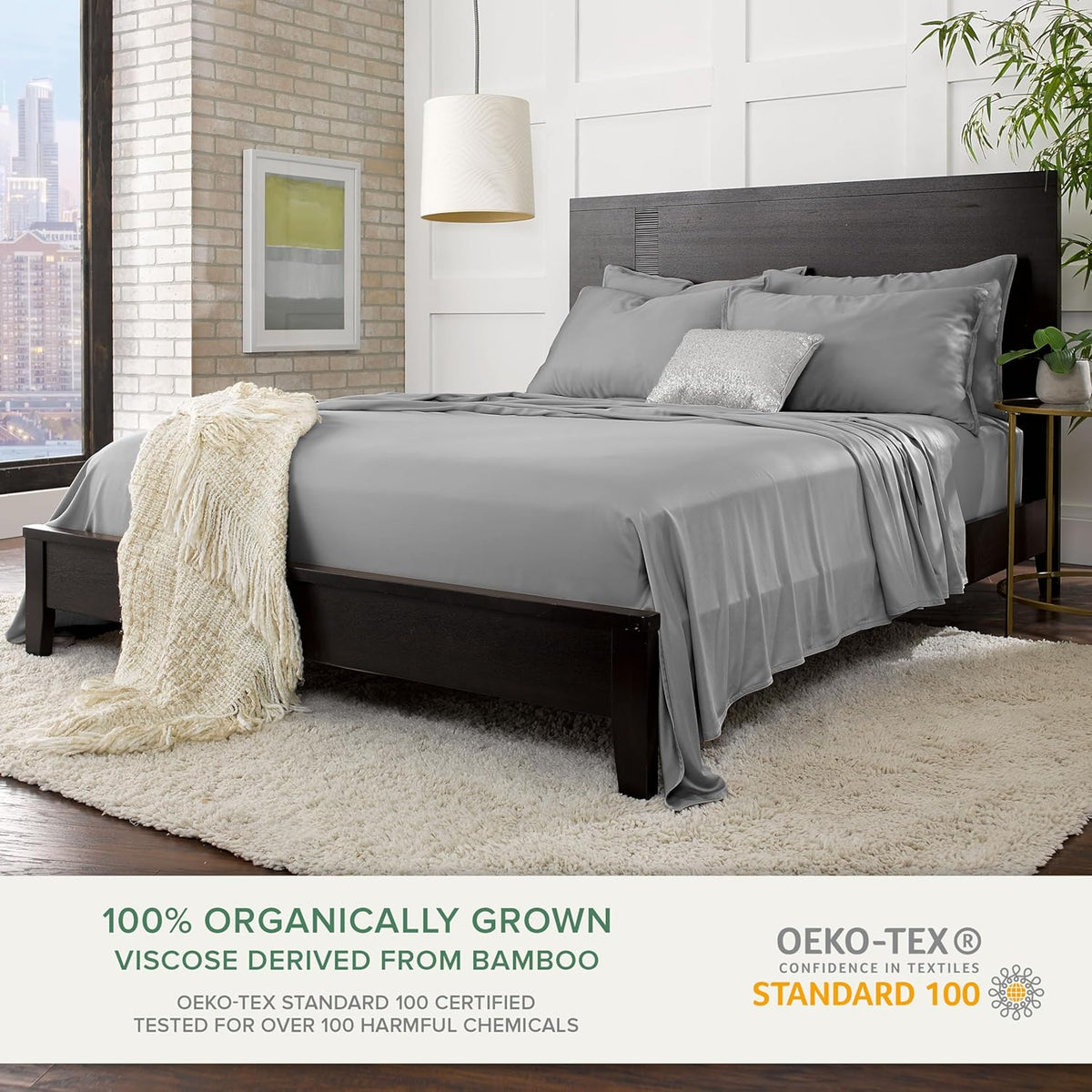 Pure Bamboo California King Sheets - 100% Organic Viscose Bed Sheet Set, Soft & Cooling, Stone Grey