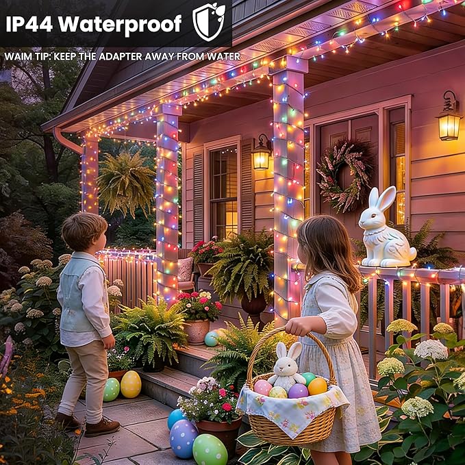 iShabao Easter Lights, 115ft 300 LED RGB Colorful Changing Pastel Light with Remote Timer, Wateproof Plug in Unconnectable Twinkle Fairy String Lights for Wreath Home Party Indoor Outdoor Easter Decor