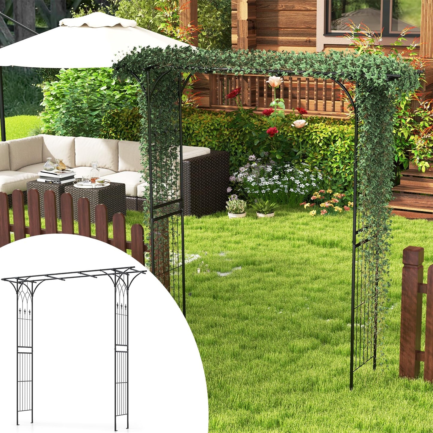 SAFSTAR 81-Inch Garden Arch, Metal Arbor Archway for Climbing Plants, Decorative Lawn Arbor, Heavy-Duty Arch Trellis for Climbing Plants Outdoor Wedding Ceremony Party Backyard