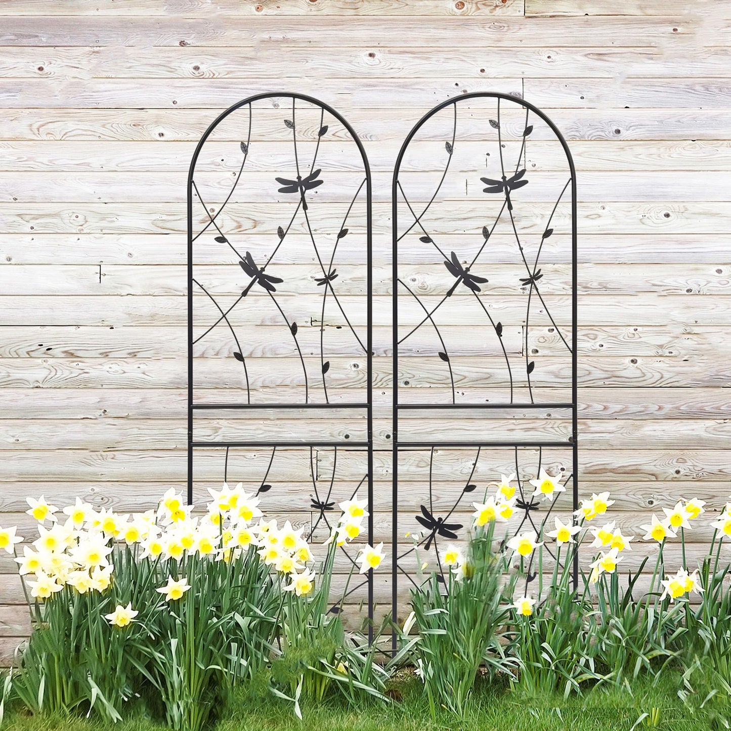 2 Pack Large Garden Trellis Heavy Duty Rustproof Iron Plant Trellis for Potted Plant Support Metal Climbing Rose Trellis Vine Vegetable Cucumber, Black -71" H x 19.7" W