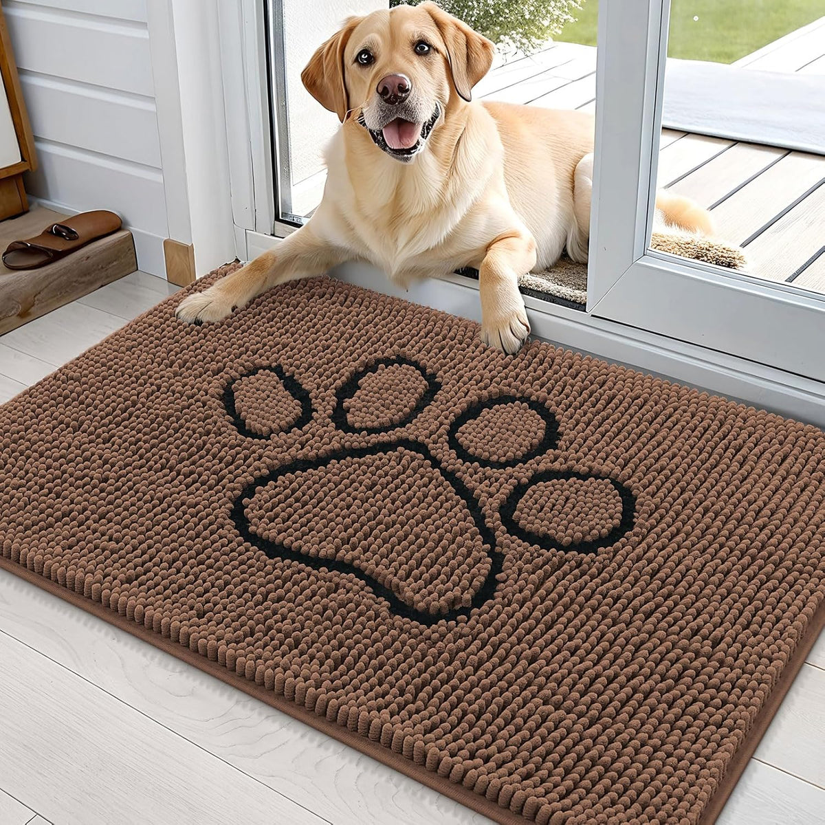 OLANLY Dog Door Mat - Absorbent Non-Slip Mud Mat for Muddy Paws | 36x24 Mocha Paw Print Design