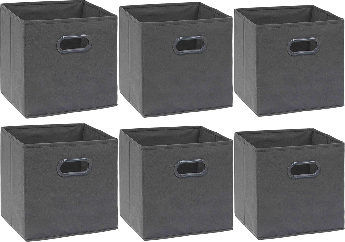 Simple Houseware Foldable Storage Bins - 11-Inch Dark Gray Fabric Organizer with Handles | 6-Pack for Closet & Shelves