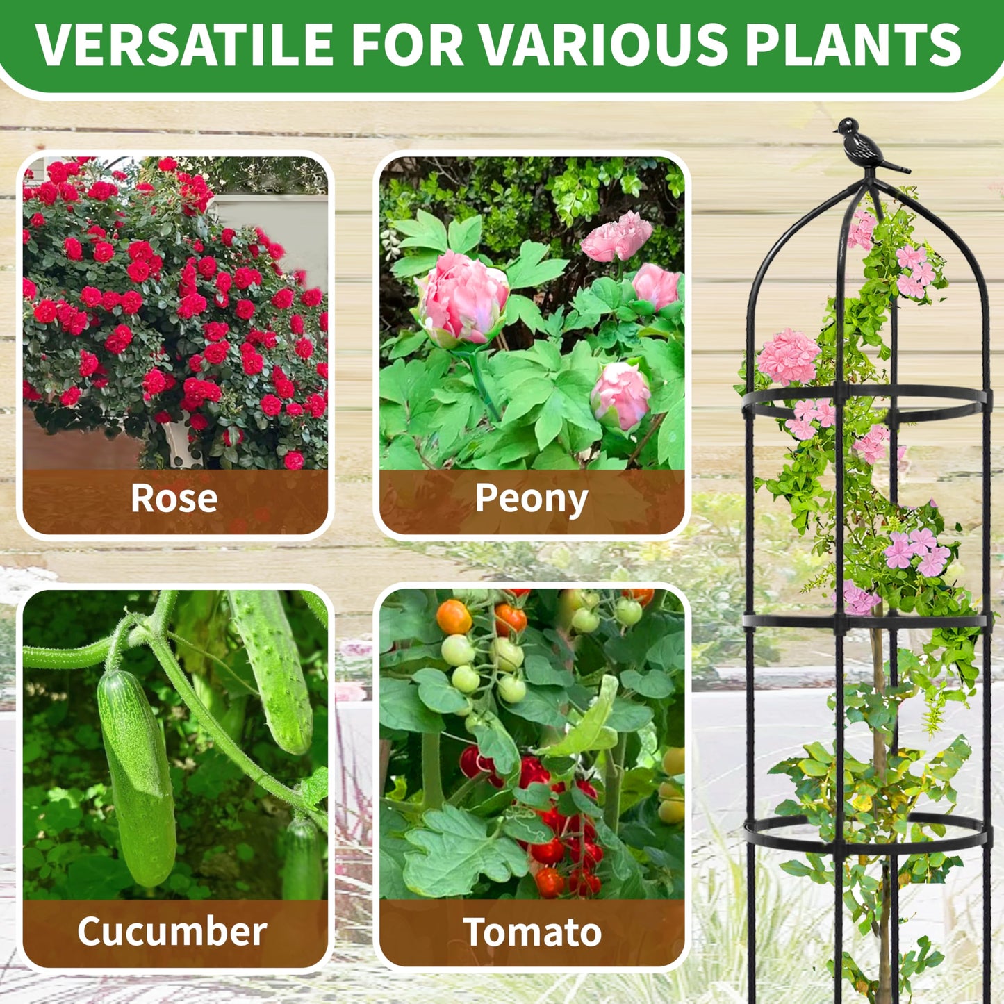 2-Pack 6.7FT Garden Obelisk Trellis for Climbing Plants,81”Metal Plant Support Tower,Heavy Duty Thickened Tube,Rustproof Black Vine & Flower Stand for Outdoor Indoor Use