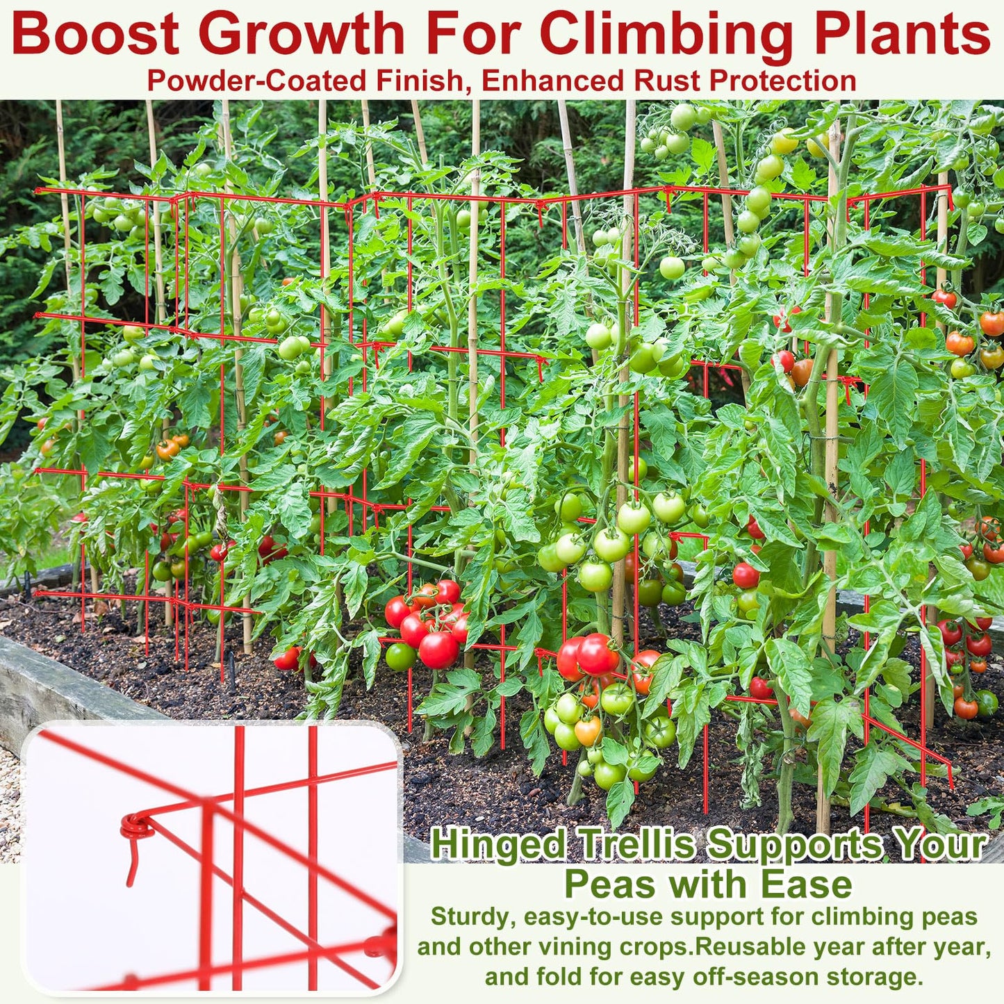 Blulu Sturdy Expandable Tall Pea Trellis Panel Folding Garden Trellis for Climbing Plants 9' x 39" H Multi Use Heavy Duty Outdoor Garden Peas Tomato Cucumber Steel Plant Support Red W/ 8" Grids