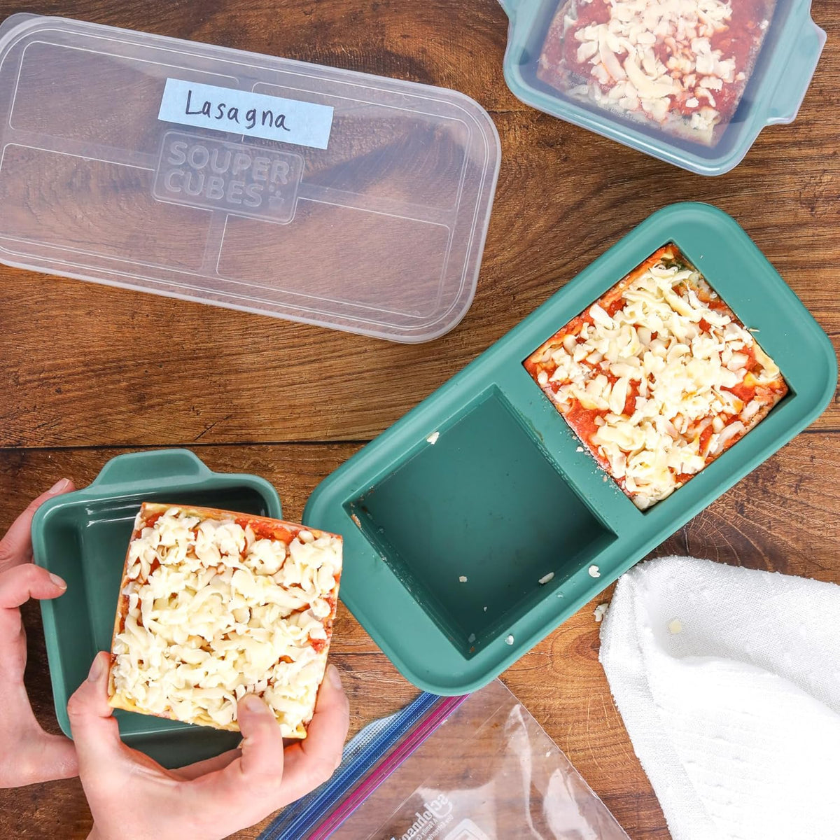 Souper Cubes Stoneware Baking Dishes - Premium Mini Ceramic with Silicone Covers, Set of 2 | 5" x 5" - Kale