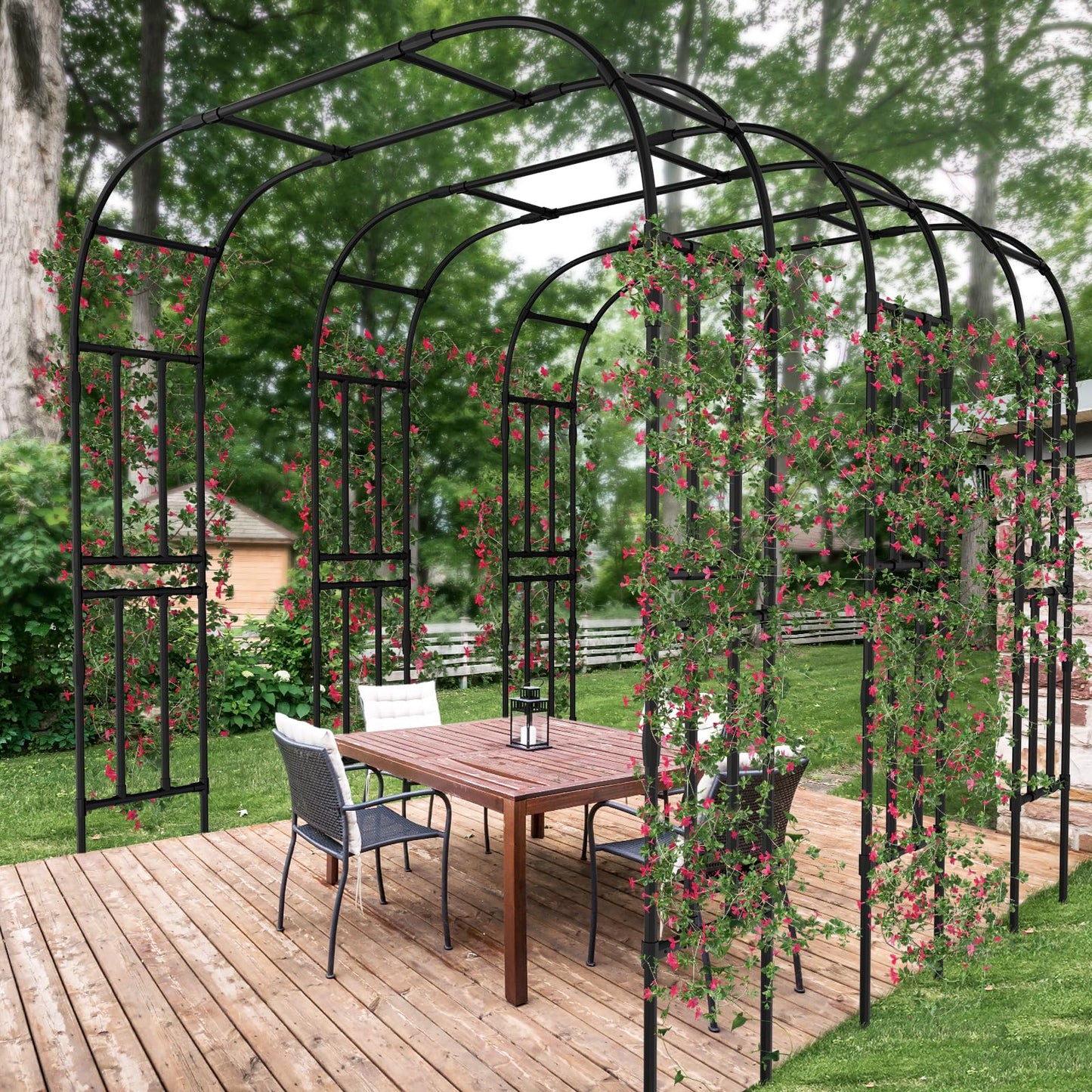 SUNYRISY Garden Arch Trellis, Metal Core Trellis for Climbing Plants Outdoor, Tall Plant Support for Vine Cucumber Tomato Grape Vegetables Climbing Plants, Garden Decoration Arch