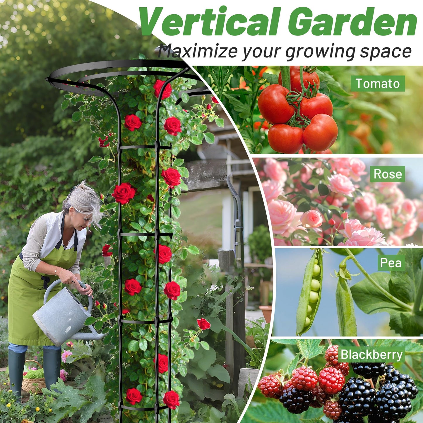 OnlyGarden Garden Trellis for Climbing Plants Outdoor, 6.9FT Tall Metal Obelisk Trellis, 82.7" Umbrella Trellis for Potted Plants, Mushroom Top Trellises for Vines, Rose, Clematis, Pea, Bean, Tomato