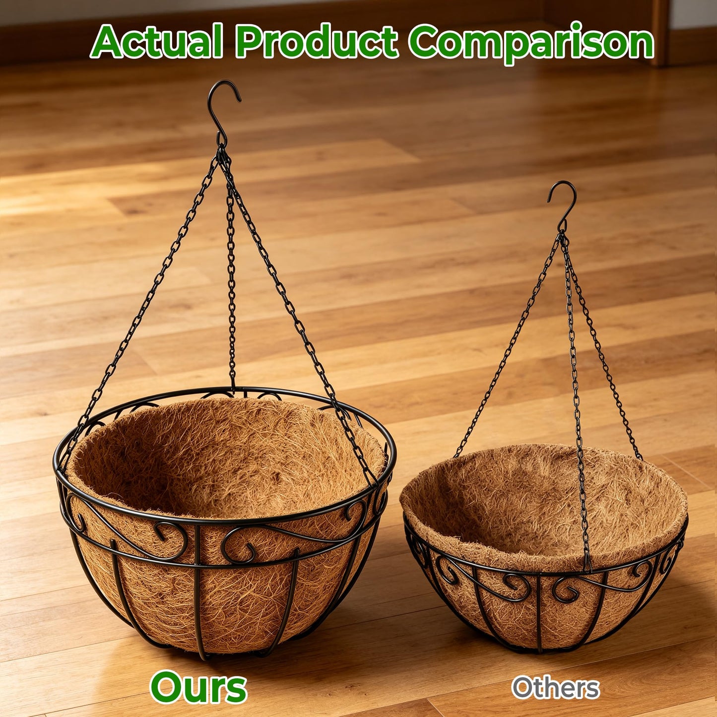 AMAGABELI GARDEN & HOME 4 Pack 15 Inch Metal Plant Hanging Baskets Planter Flower Pots Outdoor Indoor Wire Hanging Basket for Vegetable with Coco Fiber Liners for Garden Home Porch Decor
