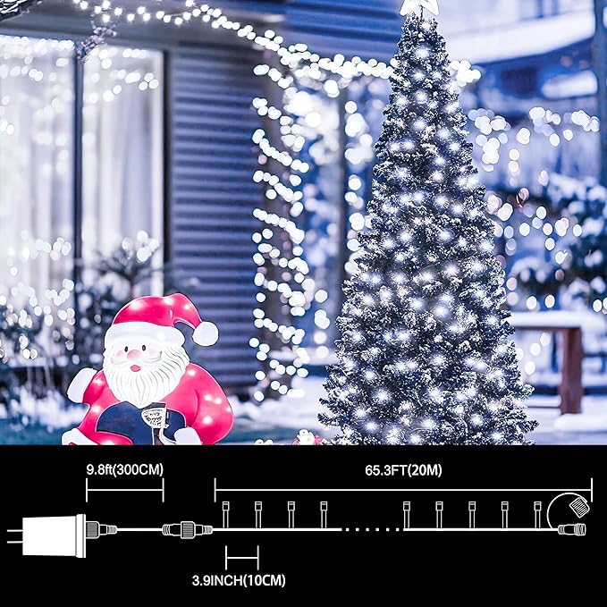 LAMPHOME 66ft Christmas Decorative Mini Lights,200 LED Transparent Wire Fairy Starry String Lights Plug in, 16 Lighting Modes, for Indoor Outdoor Xmas Tree Wedding Party Decoration (White)