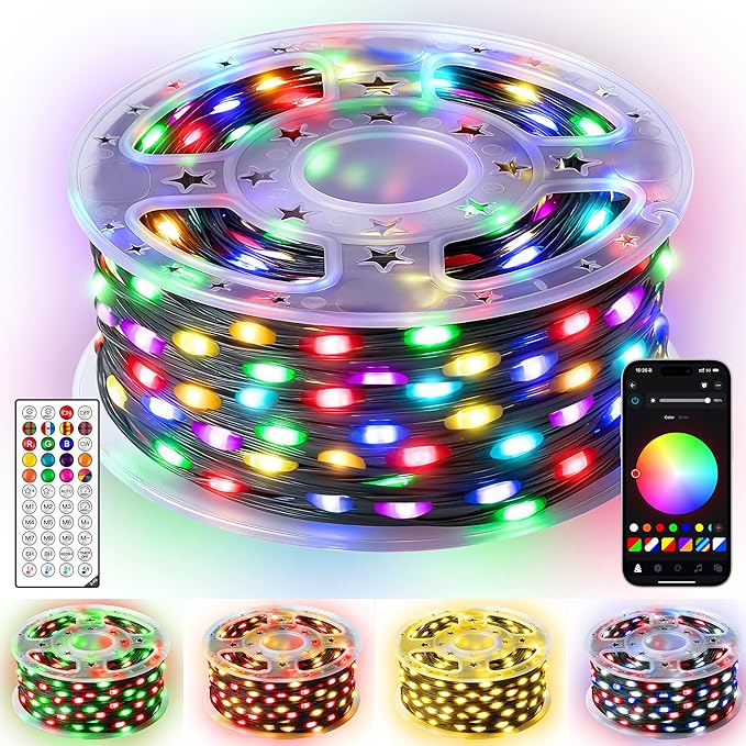 Ollny Smart Christmas Lights 131FT 400LEDs, Color Changing Christmas Tree Lights App & Remote Controlled, RGB String Light with DIY Music Timer for Outdoor Indoor Valentines Day Party Decorations
