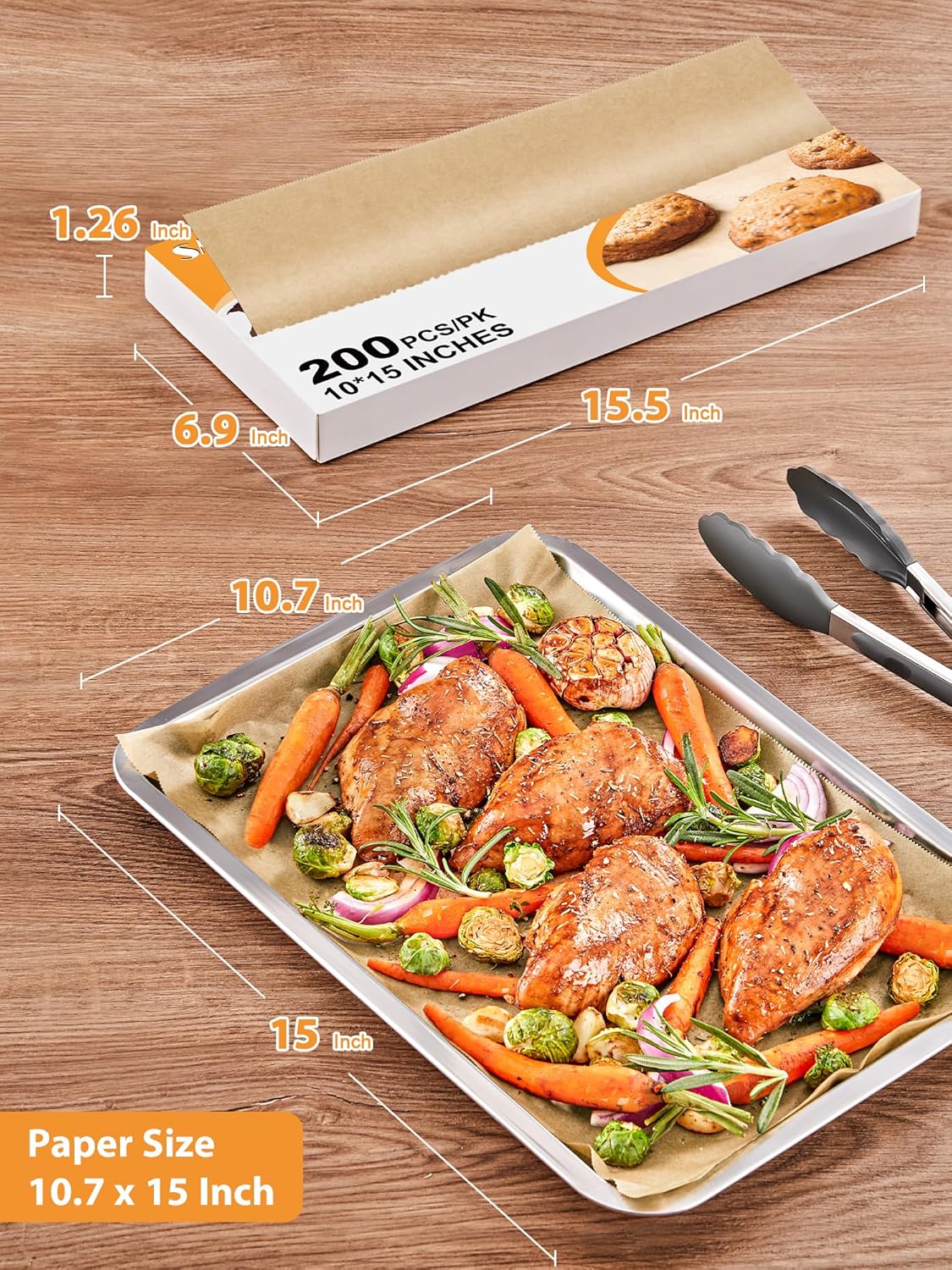 SMARTAKE Parchment Paper Sheets - 200 Pcs Bundle for Baking & Grilling | 12x16 Inches, Unbleached