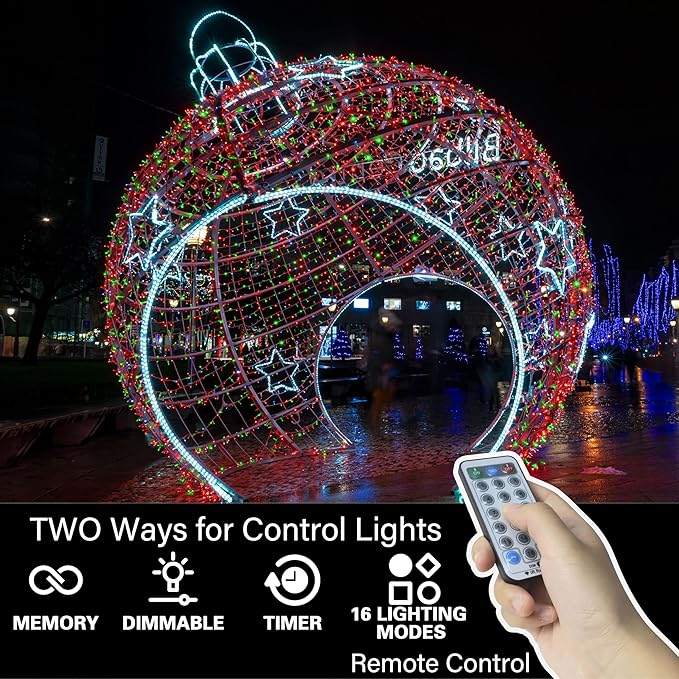 LAMPHOME Red and Green Christmas Lights, 66ft 200 LED String Lights,16 Modes Twinkle Fairy Light Plug in Waterproof for Indoor Outdoor,Christmas Tree Light for Holiday,Wedding Party,Xmas Decor