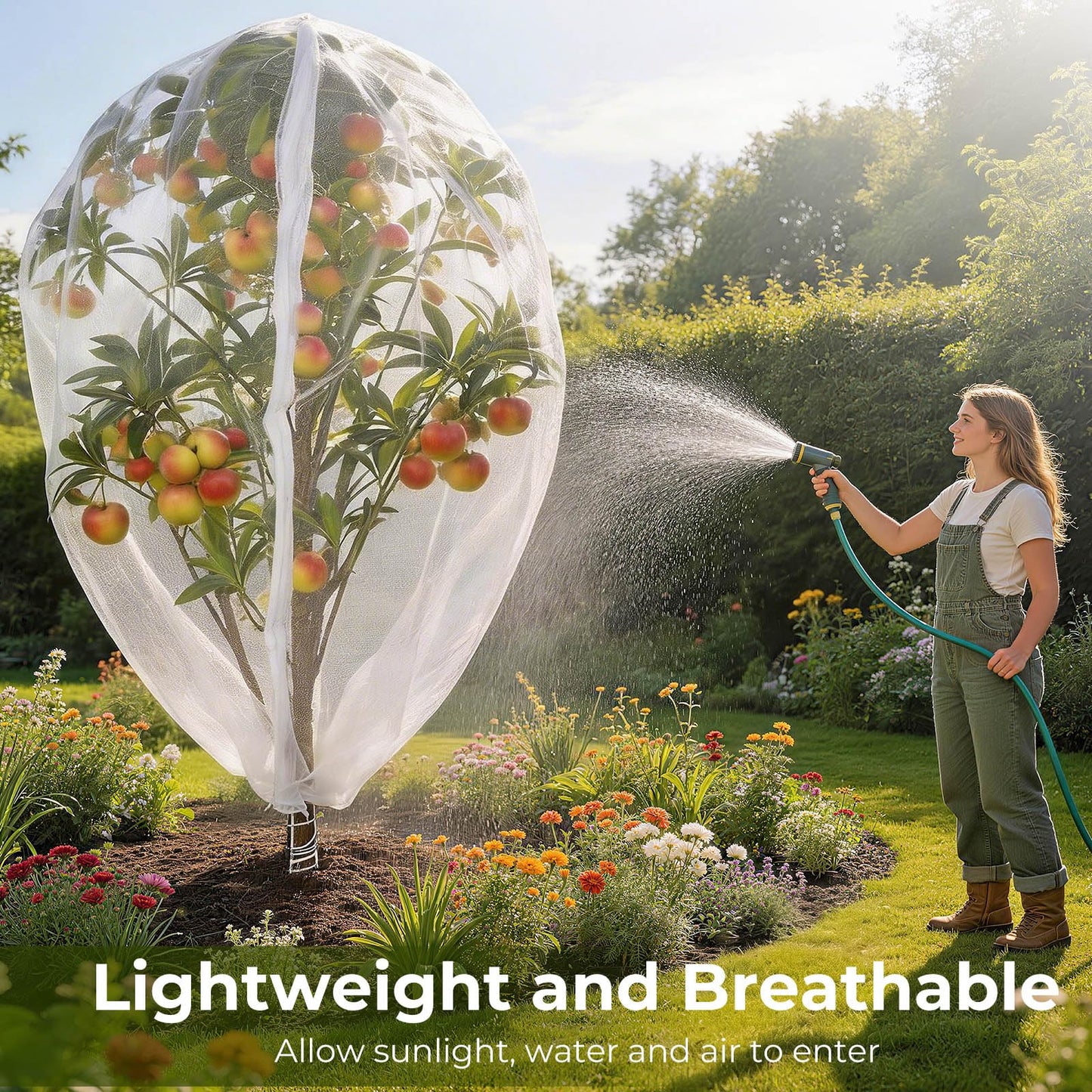 Homoda Fruit Tree Netting Cover with Zipper & Drawstring, 2 Packs 6ft x 6ft Insect Bird Barrier Netting for Garden Protection, Ultra Fine Mesh Garden Netting