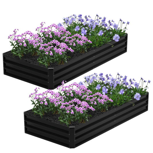 Nedenyou 2PCS 8x4x1FT Galvanized Raised Garden Bed,Planter Raised Beds-Metal Garden Box,Large Plant for Outdoor Planting, Vegetables Bed，Flower,herb-Black