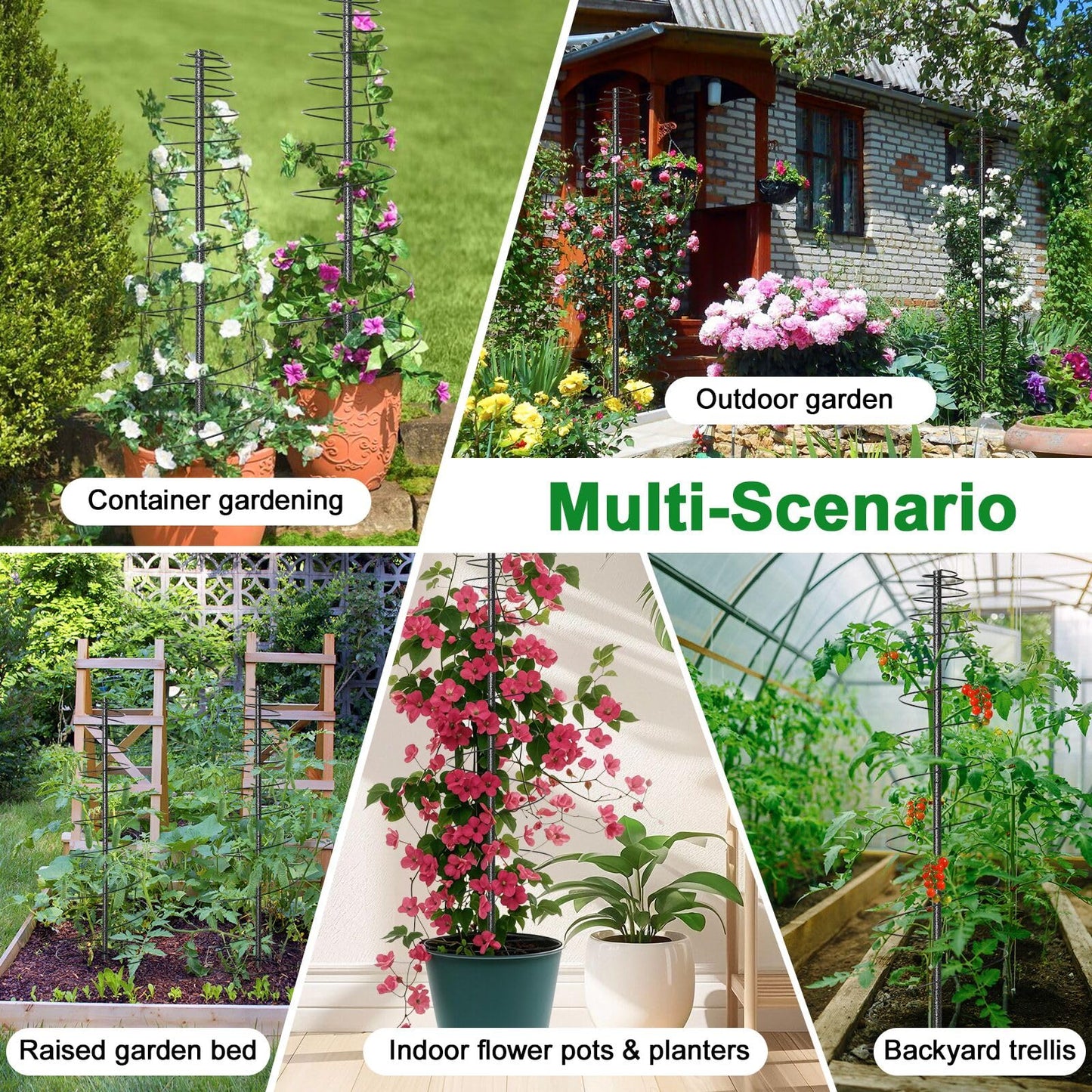 Spiral Frame Garden Trellis for Climbing Plants Outdoor - 12-72" Adjustable Heavy Duty Metal Support for Pole Beans,Snap Peas,Tomatoes,Cucumbers,Anti-Tip Plant Tower for Raised Beds, Backyard