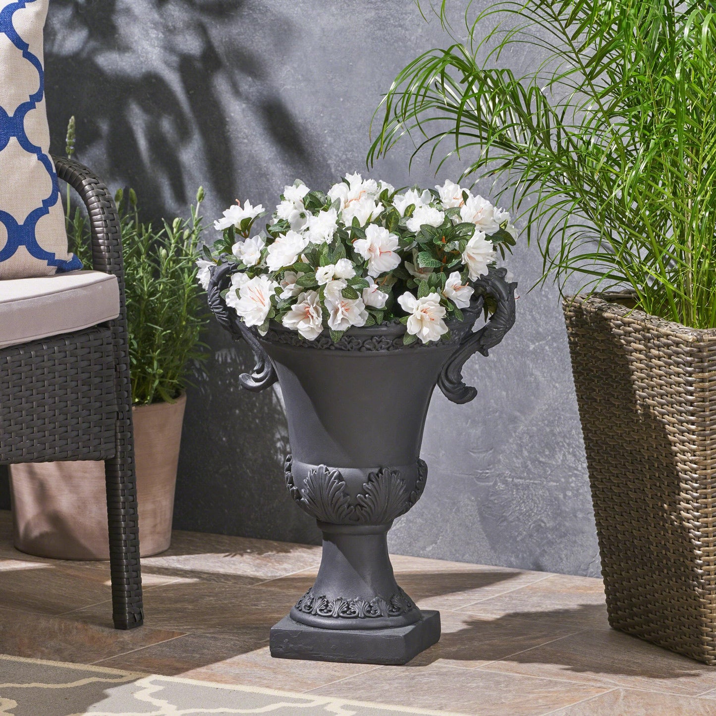 roomfitters Garden Urn Planter Decorative Planter for Indoor and Outdoor Spaces, Elegant Antique-Inspired Design, Durable MGO Construction, Black