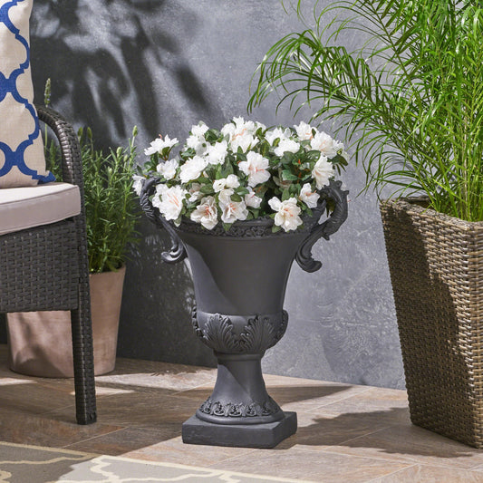 roomfitters Garden Urn Planter Decorative Planter for Indoor and Outdoor Spaces, Elegant Antique-Inspired Design, Durable MGO Construction, Black