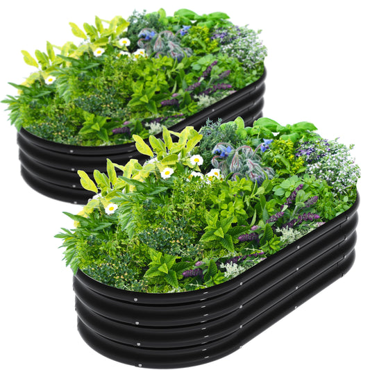 ATRANURE 2Pcs 4X2X1ft Oval Raised Garden Bed Kit,Galvanized Raised Garden Beds Outdoor, Metal Planter Box Steel Kit Flower Herb,Vegetables..Black