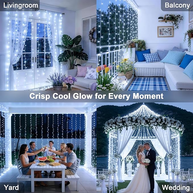 JMEXSUSS 300 LED 9.8x9.8Ft Curtain Lights Indoor with Remote, White Christmas Lights Plug in, 8 Modes White String Lights for Bedroom Wall Wedding Reception Dorm Party Backdrop Window Outdoor Decor