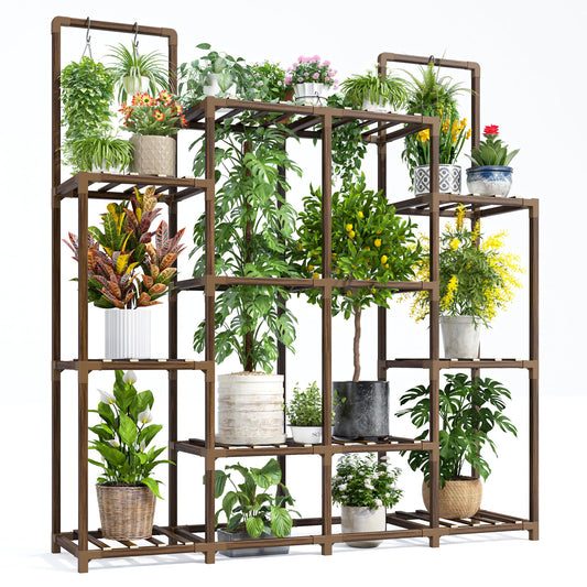 EnHomee Plant Stand Indoor Tall Plant Stand Outdoor Large Wood Plants Shelf with 12-14 Pots for Patio, Living Room, Garden, Balcony, 44.8" Wx47.2 Hx11.78 D