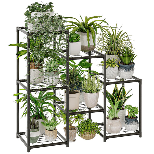 Bamworld Black Plant Stand Outdoor Metal Plant Shelf for Multiple Plants 3 Tiers Ladder Plant Holder Waterproof for Garden Living Room Patio Morden Home Decor Gardening Gifts