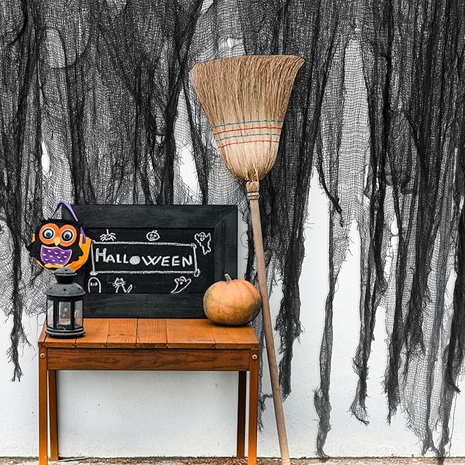 Tlswshsy Large Size 400" x 59" Halloween Creepy Cloth - Black Creepy Spooky Halloween Decorations - Large Size Scary Creepy Gauze for Halloweens Party Supplies Stairway Window Table Doorways Decor