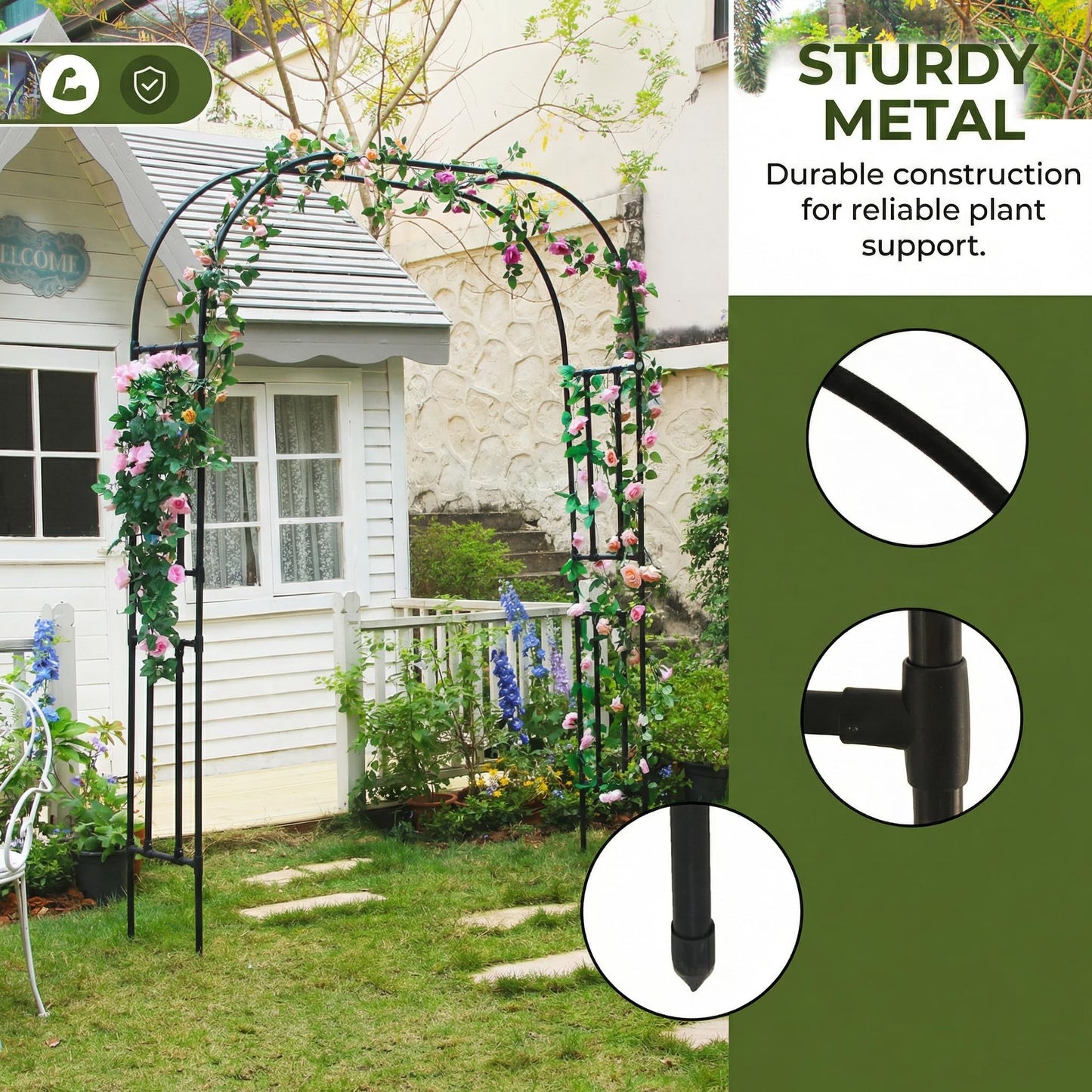 FLOHOVER Garden Arch Trellis, 95.8" H x 70.9" W Garden Arch Arbor for Climbing Plants Outdoor, Lightweight Metal + PE Coated Archway Trellis, Rose Support Frame for Flowers, Black