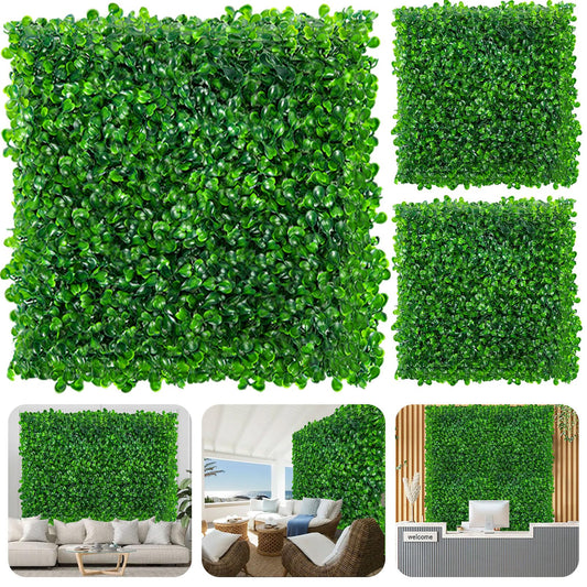 PLMMOUT 12 PCS Artificial Grass Wall Panels, 10"x10" Faux Hedge, Green, Modern Style, Polyethylene Material, Perfect for Indoor/Outdoor Decor