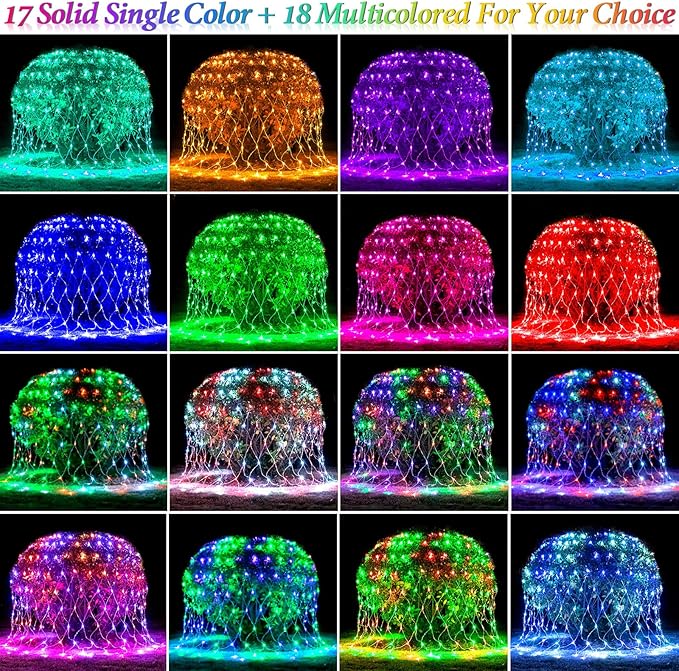 240 LED Net Lights, 35 Colors Changing 4th of July Net Lights Outdoor Clear Wire, 14.8ft x 5ft Connectable Red White Blue Mesh Lights for Bushes Christmas Halloween Holiday Party Hedge Patio Decor