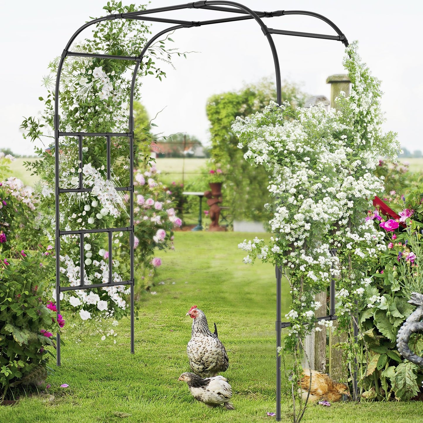 SUNYRISY Garden Arch Trellis, Metal Core Trellis for Climbing Plants Outdoor, Tall Plant Support for Vine Cucumber Tomato Grape Vegetables Climbing Plants, Garden Decoration Arch
