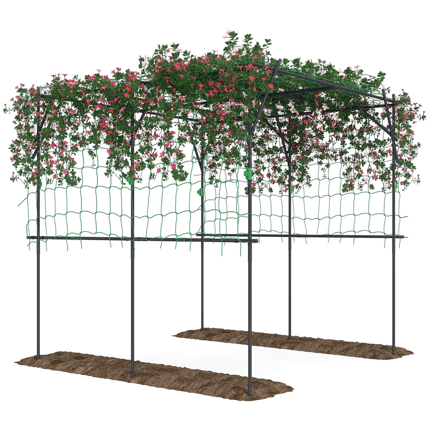Outsunny Garden Arch Trellis, 7.3 FT Tall Plant Trellis Support, Outdoor Cucumber Trellis with Climbing Net for Climbing Plants, Vegetables, Flowers, Black