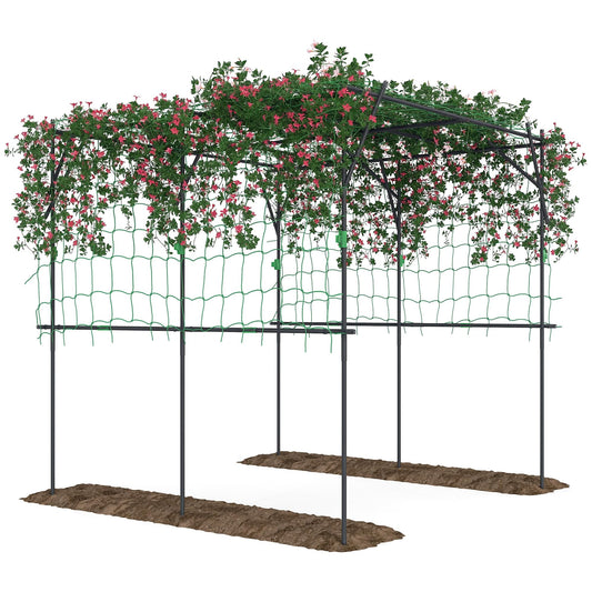 Outsunny Garden Arch Trellis, 7.3 FT Tall Plant Trellis Support, Outdoor Cucumber Trellis with Climbing Net for Climbing Plants, Vegetables, Flowers, Black