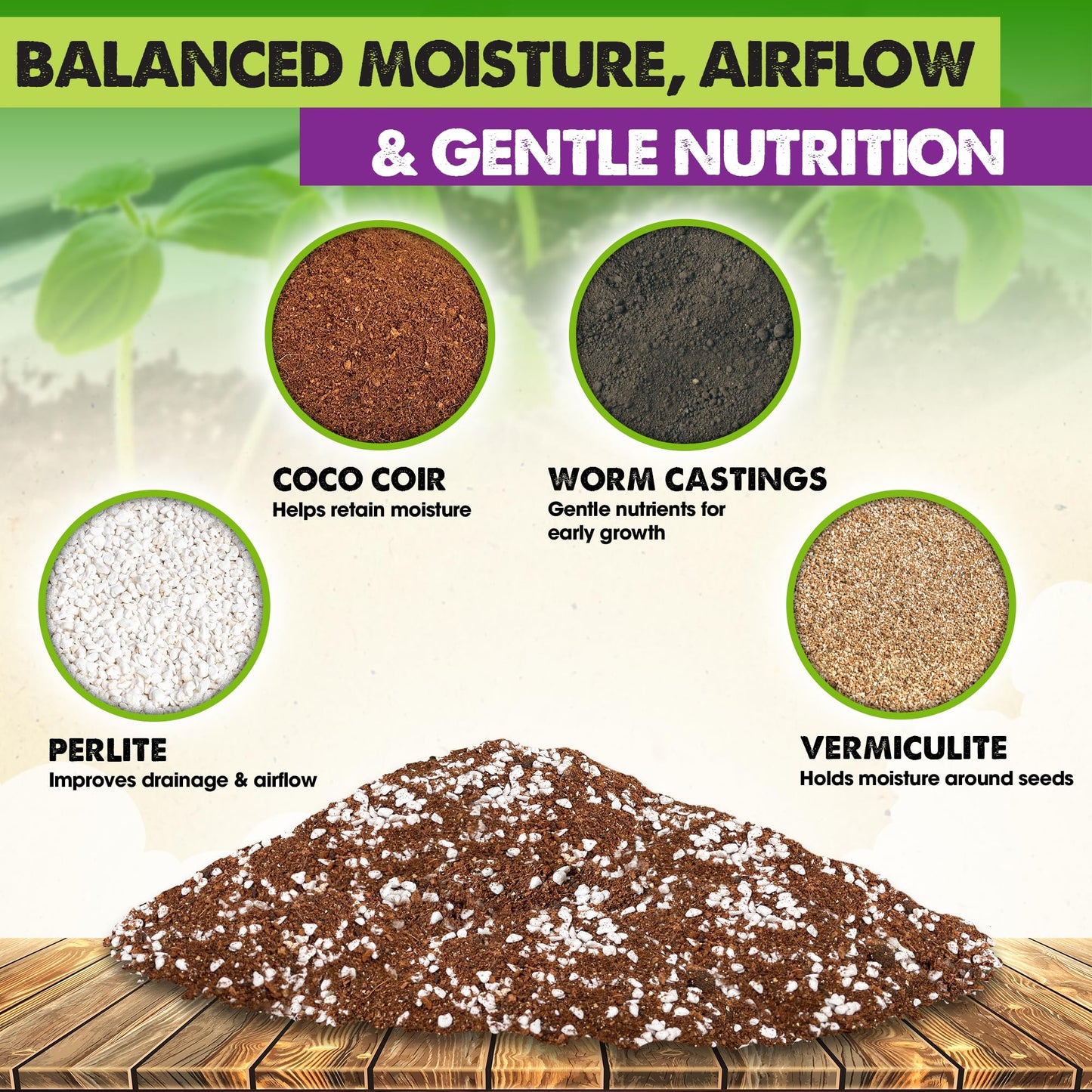 Seed Starter Potting Soil Mix, 8 Dry Quarts, Ready-to-Use Peat-Free Coco Coir Seed Starting Mix 4-in-1 Blend with Perlite, Vermiculite & Worm Castings for Germination & Seedlings