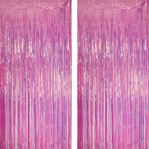 GREATRIL Iridescent Pink Tinsel Foil Fringe Curtain - 3.2 x 6.5 Ft | 2 Pack for Stunning Party Decor